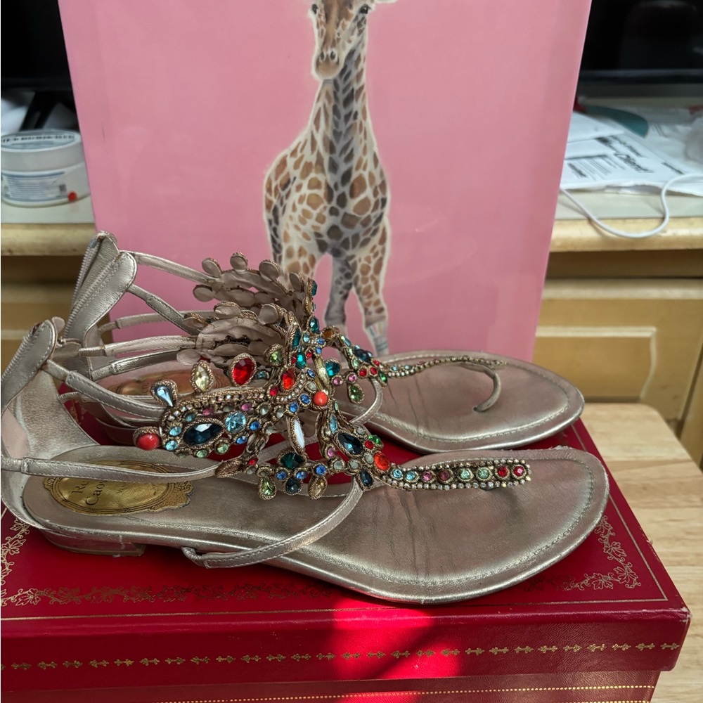 Rene Caovilla Golf Sandals with Colorful Embellishments